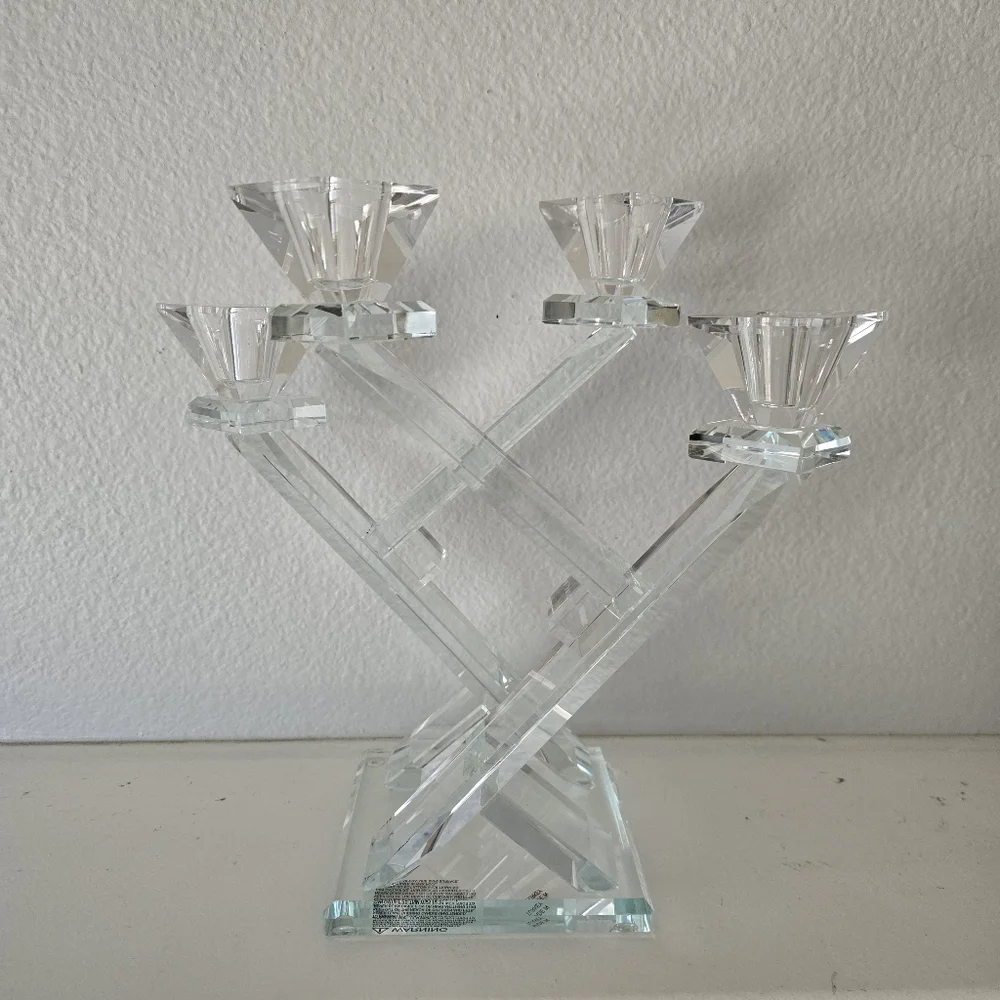 Frontgate Crystal 4-Arm Candelabra | Heavy Faceted Crystal Candle Holder 10.25" - Picture 5 of 12